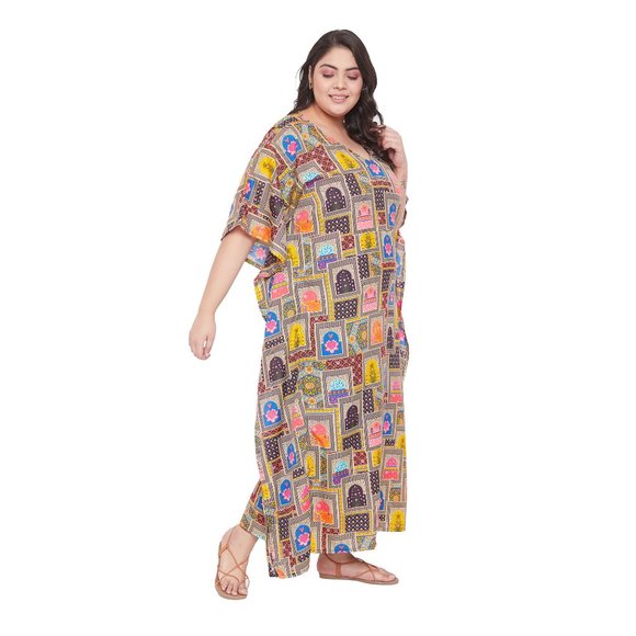 Gypsie Blu Multicolor Geometric Printed Caftan Beach Cover Up Dresses for Women - Picture 6 of 10